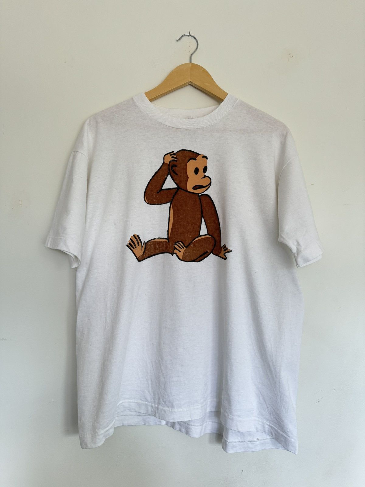 image of Made In USA x Vintage Curious George T-Shirt Yellow Hat in White, Men's (Size XL)