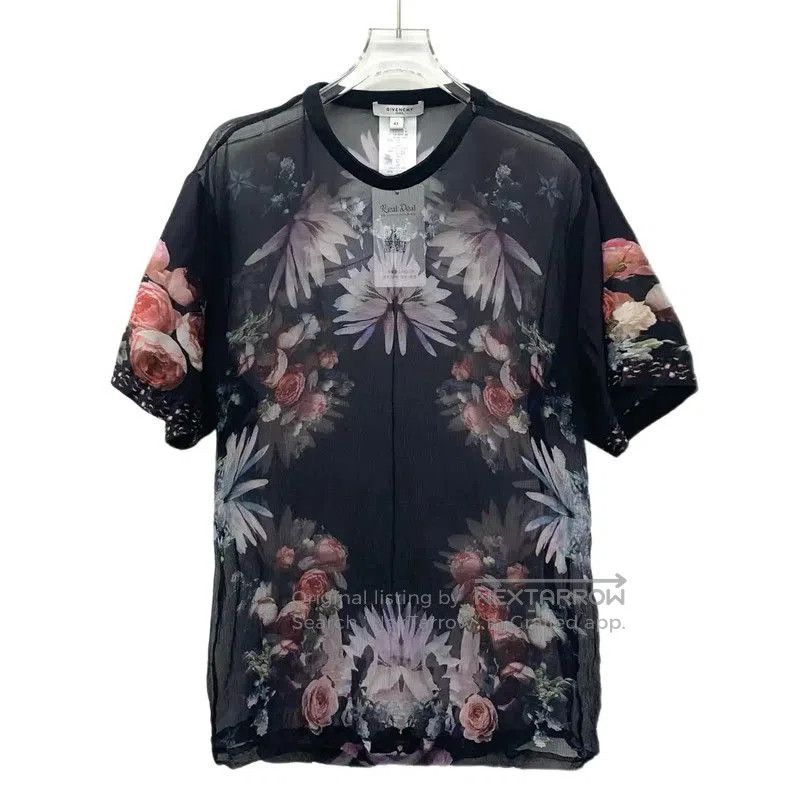 Givenchy Black Silk Floral T-Shirt .