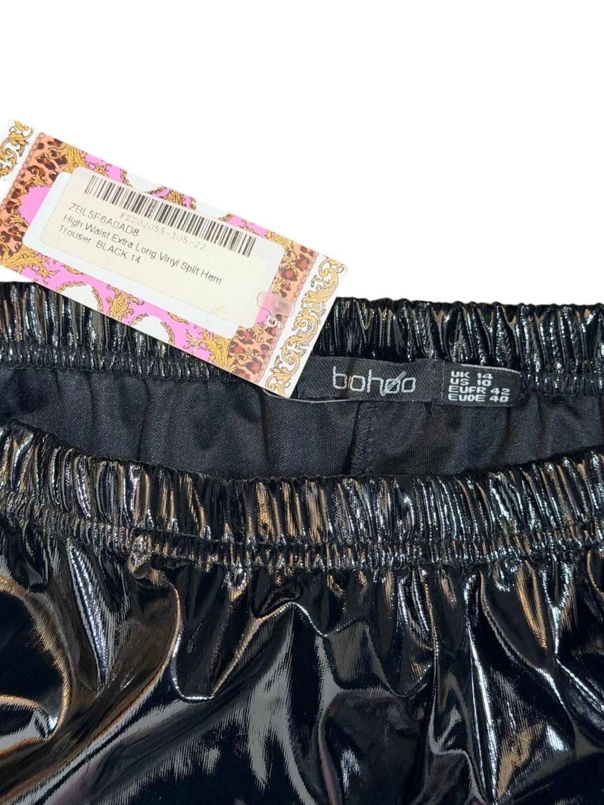 Boohoo Boohoo High Waist Extra Long Vinyl Split Hem Trouser Size 32" / US 10 / IT 46 - 2 Thumbnail