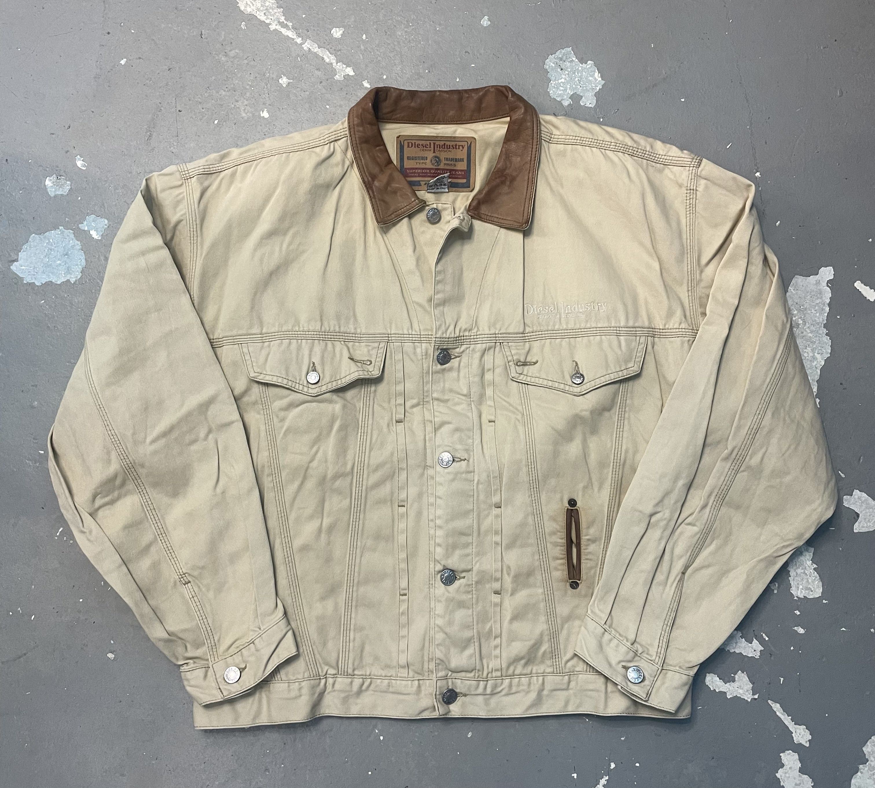 Diesel Vintage Diesel Industry Jacket Leather Collar Trucker Beige Size US XL / EU 56 / 4 - 1 Thumbnail