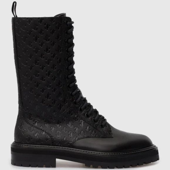 Jimmy Choo Cora Logo Debossed Combat Boots - EU36.5/US6.5