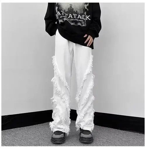 Japanese Brand Men Solid Ragged Edge Straight Jeans Size US 32 / EU 48 - 1 Thumbnail