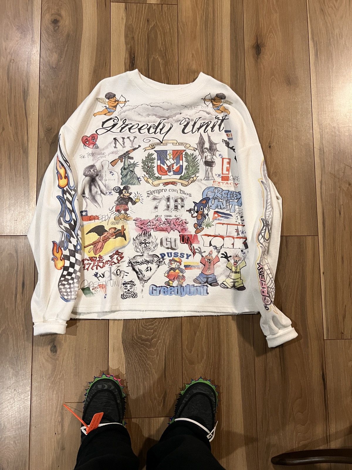 image of Greedy Unit White Thermal All Over Print, Men's (Size Large)