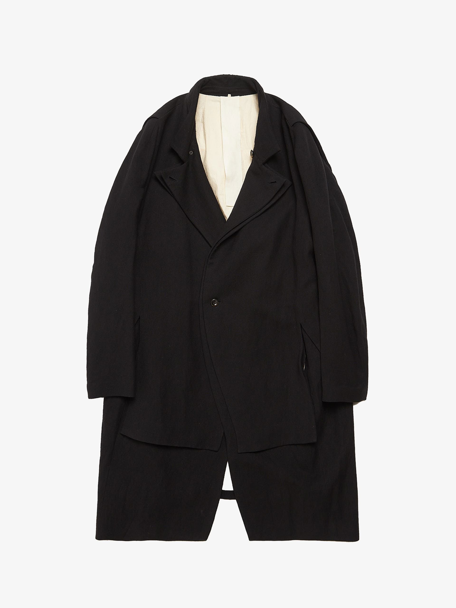 Ziggy Chen Black Double Layered Deconstructed Wool Coat Size US L / EU 52-54 / 3 - 1 Thumbnail