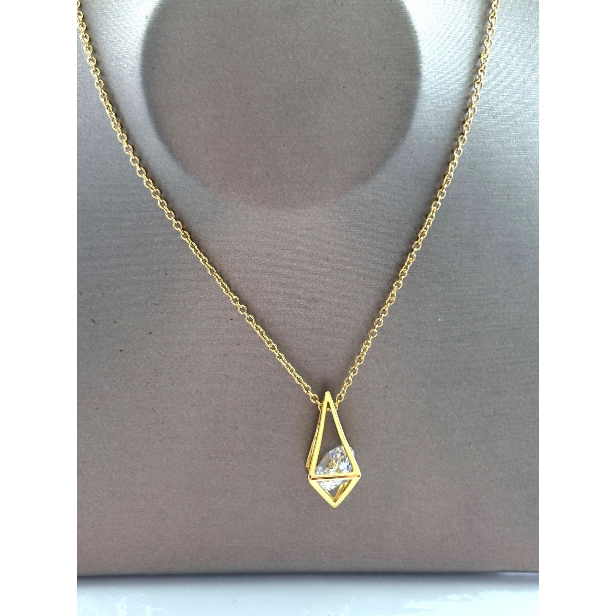 Other Gold Plated Geometric Pendant Necklace With Clear Crystal On Size ONE SIZE - 1 Thumbnail