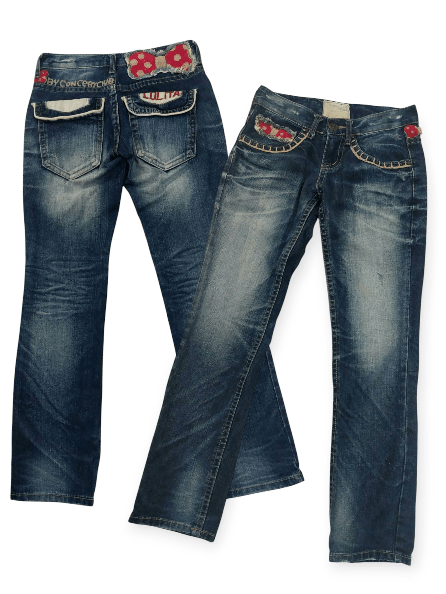 14th Addiction × Vintage Lolita Jeans Embroidered Ribbon Mushroom Denim Size 29" - 24 Thumbnail