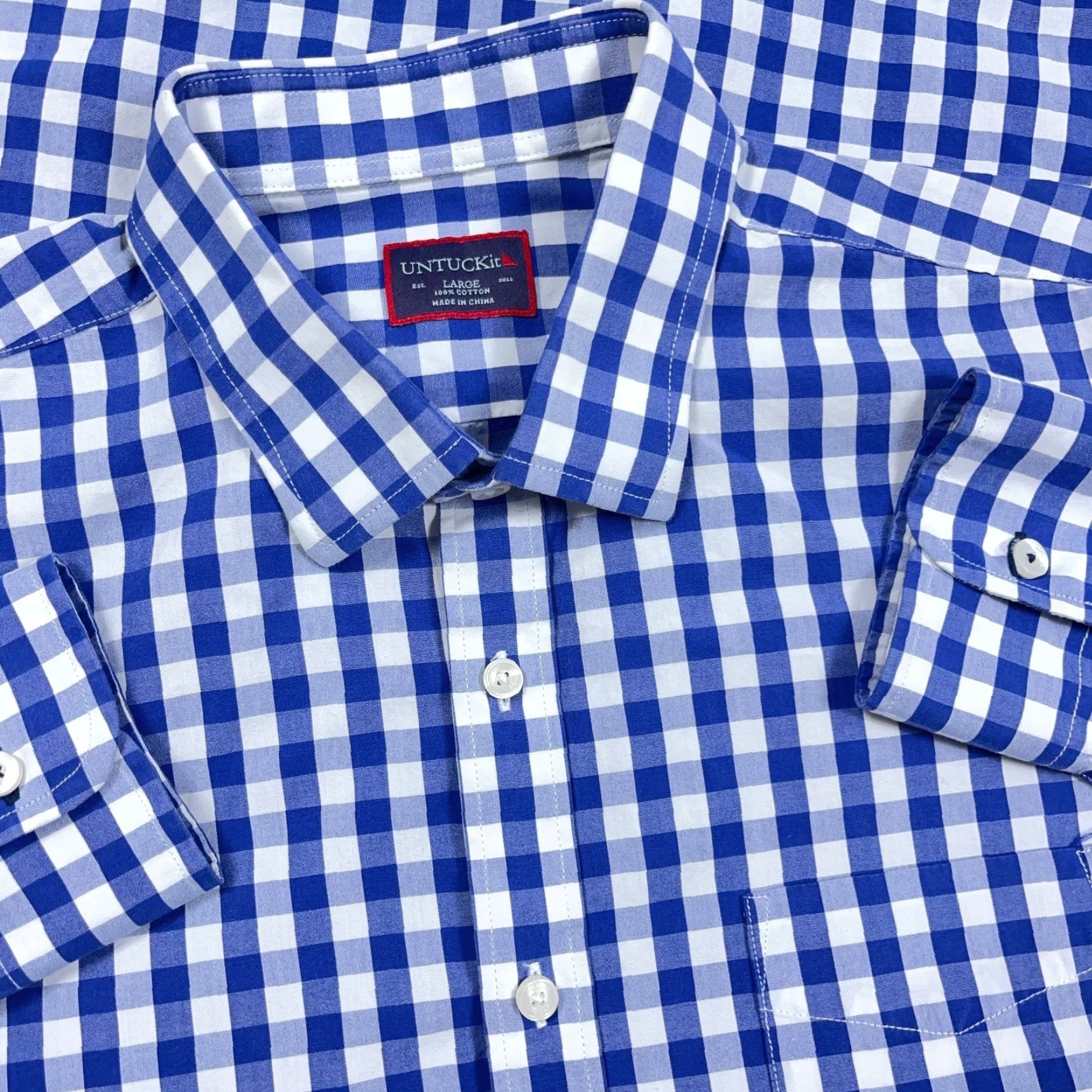 UNTUCKit UNTUCKit Shirt Men Large Blue White Button Up Gingham Check Dress Casual Poplin Size US L / EU 52-54 / 3 - 4 Thumbnail