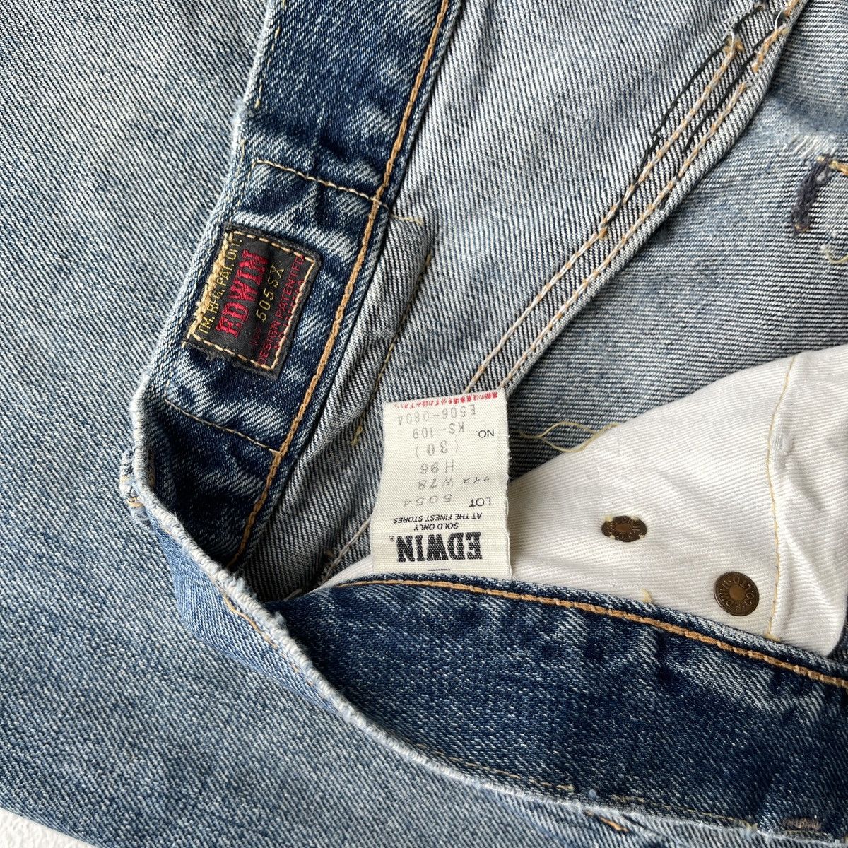 Edwin Thrashed Edwin 505SX Selvedge Crazy Ripped Distressed Denim Size US 30 / EU 46 - 14 Thumbnail