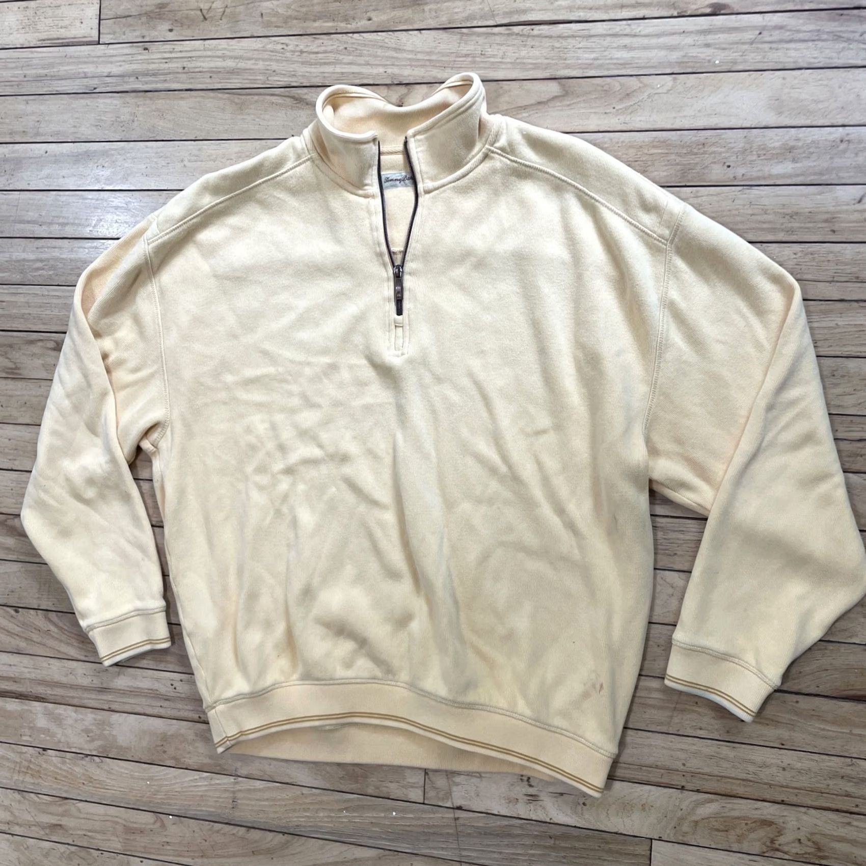 Tommy Bahama TOMMY BAHAMA Sweater Mens L 1/4 Zip Yellow Pullover Knit Mock Neck Long Sleeve Casual Classic Size US L / EU 52-54 / 3 - 6 Thumbnail