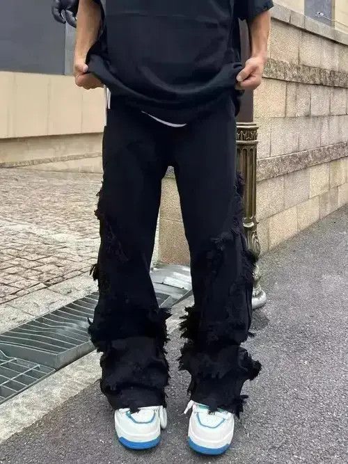 Japanese Brand Black Color Pants with raw edges loose trousers Size US 32 / EU 48 - 1 Thumbnail