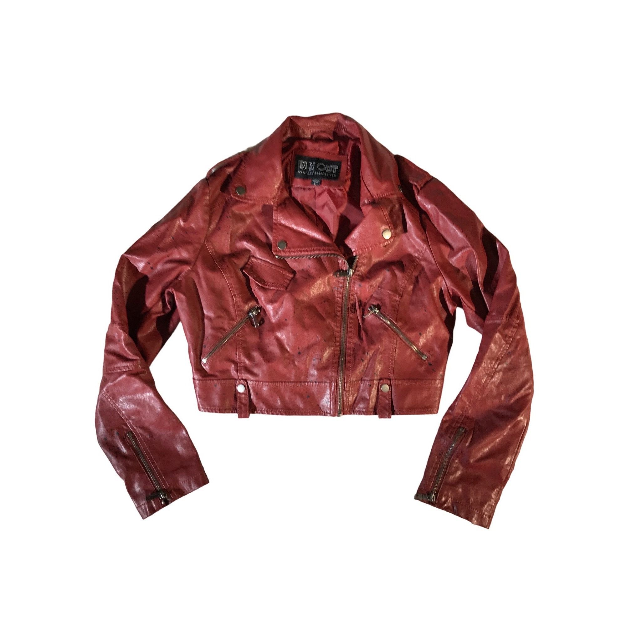 Other In X Out Women's Moto Red Vegan Leather Ahnk Punk Jacket Size L / US 10 / IT 46 - 1 Thumbnail