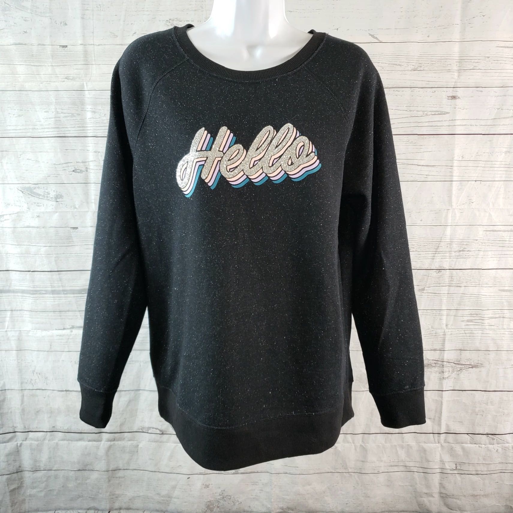 Old Navy Old Navy Womens Pullover Sweatshirt Medium Black Silver Sparkly Pullover Sweatshirt Womens Medium Black Silver Sparkly Size M / US 6-8 / IT 42-44 - 2 Thumbnail