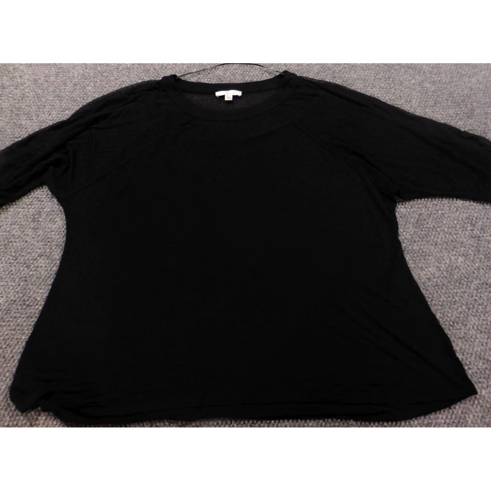 Vintage Spense Blouse Shirt 1X Plus Womens Black Short Sleeve Round Neck Pullover Polyester Down Floral Stretch Casual Regular Womens Ladies Size XL / US 12-14 / IT 48-50 - 2 Thumbnail