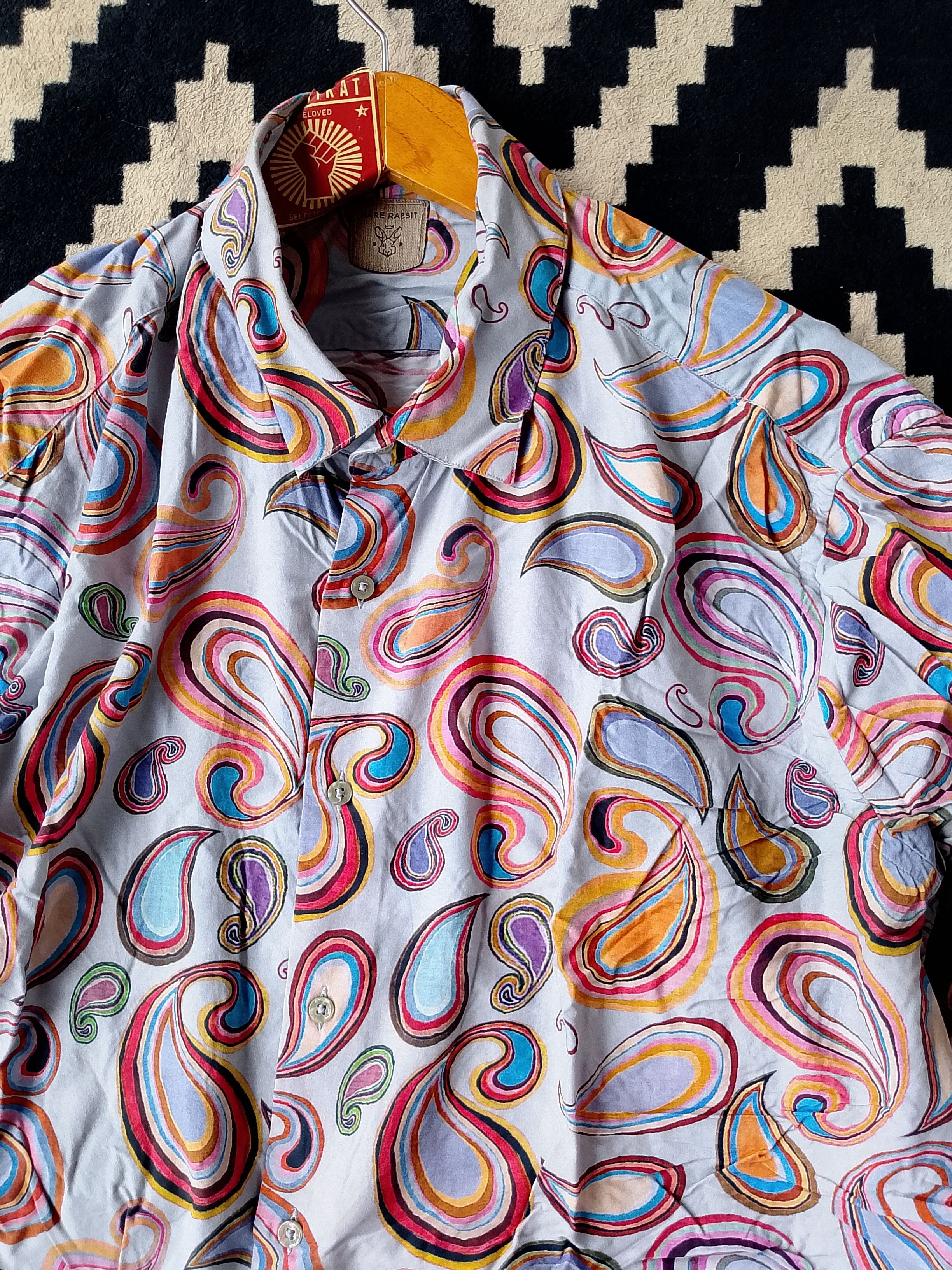 Other Rare Rabbit Marsh Blue Paisley Printed Spread Collar Shirt Size US XXL / EU 58 / 5 - 6 Thumbnail