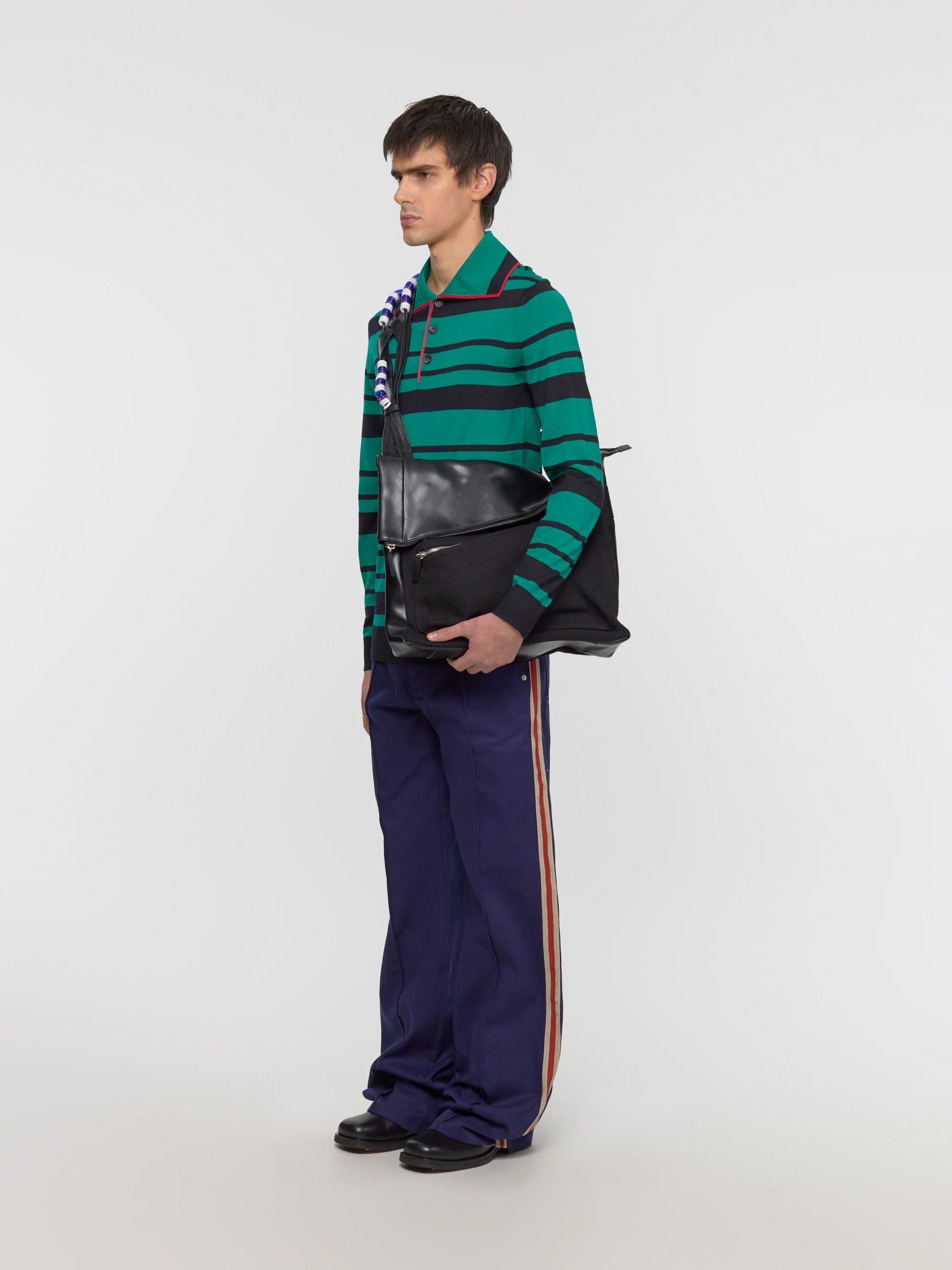 Wales Bonner o1mle0825 Sitar Knit Polo Shirt in Green/Black Size US L / EU 52-54 / 3 - 5 Thumbnail