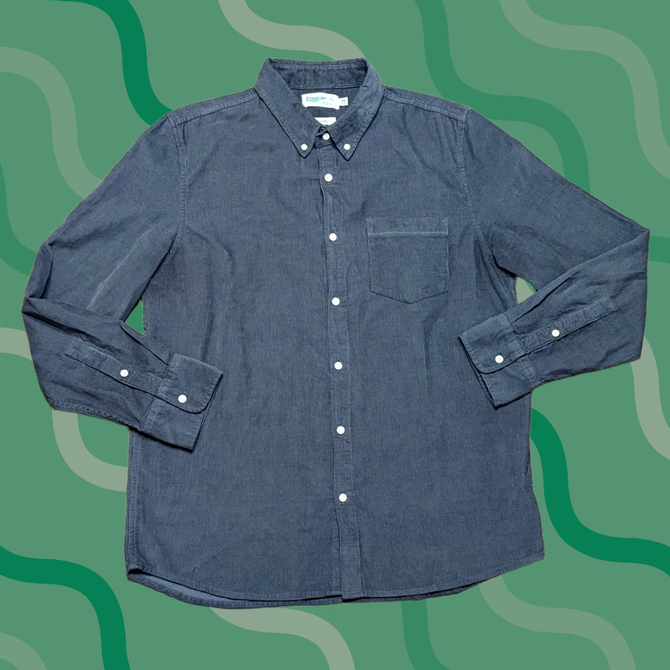 Vintage Wellen Slim Fit Corduroy Button Down Shirt L Charcoal Grey Organic Cotton Size US L / EU 52-54 / 3 - 1 Thumbnail