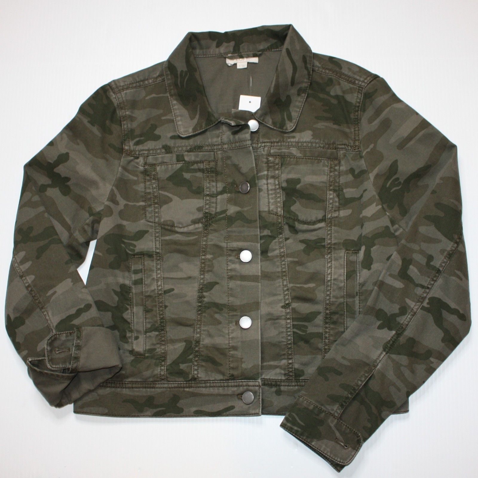 Loft Cropped Green Camo Print Twill Jacket in size Small MSRP $98 Size S / US 4 / IT 40 - 2 Thumbnail
