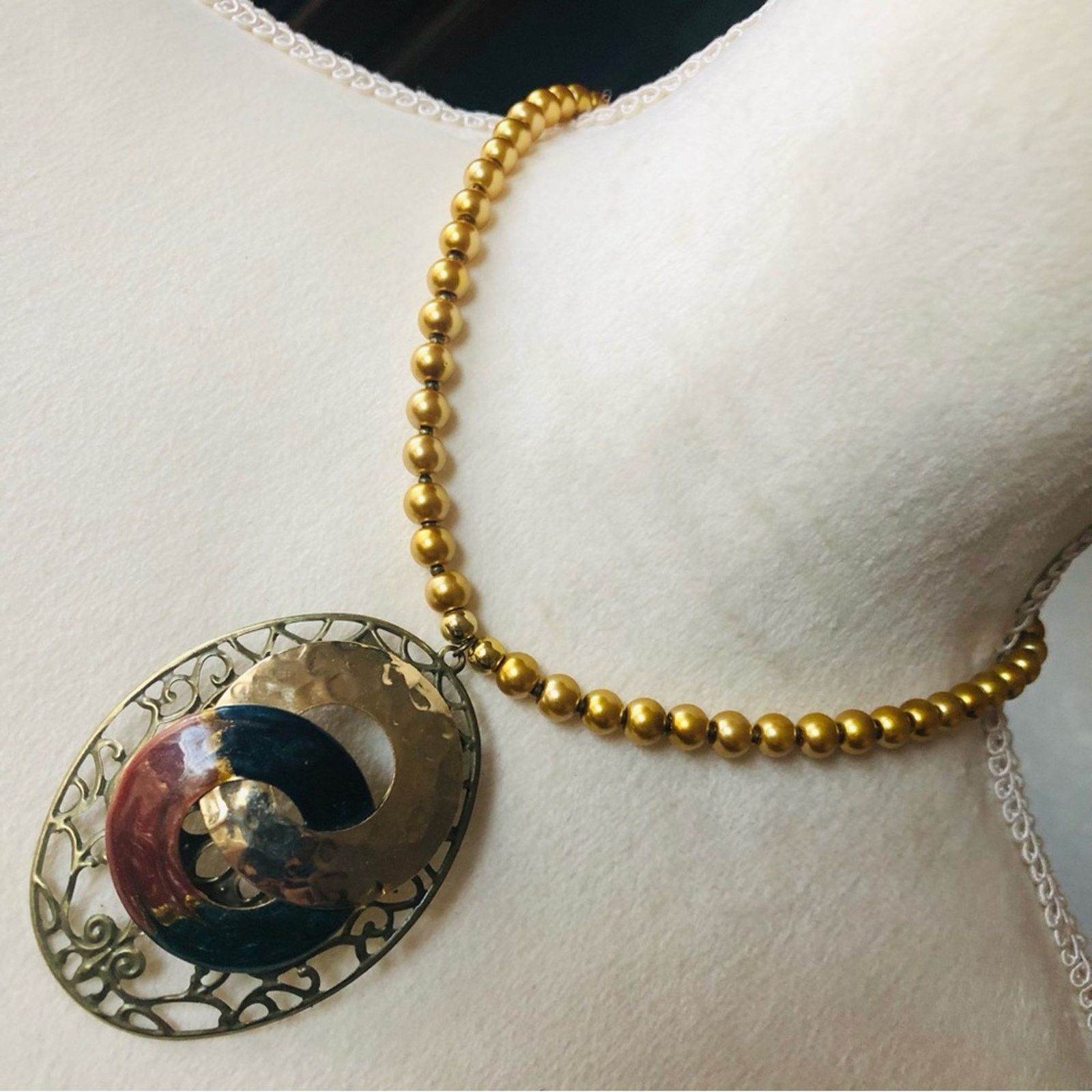 Handmade Handcrafted repurpose medieval look filigree Pearl necklace Size ONE SIZE - 1 Thumbnail