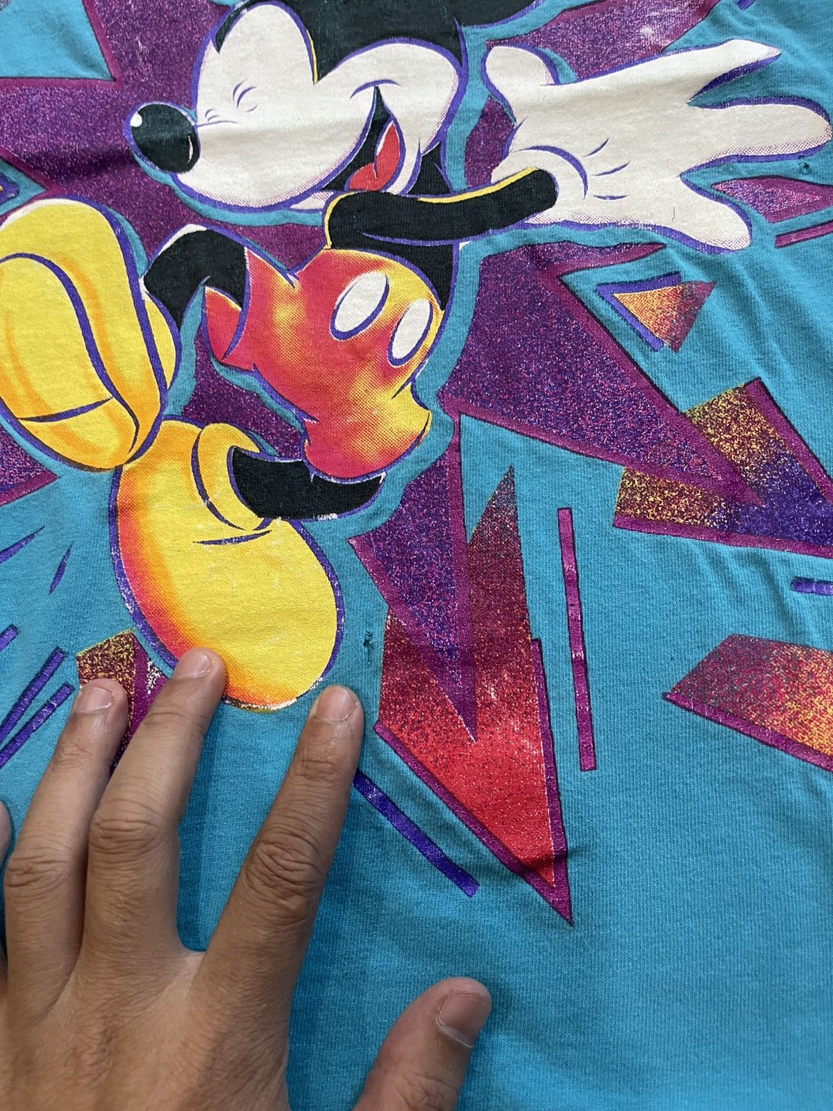 Mickey Mouse Disney Mickey Mouse 'Land 'N Sea' Neon Glitch Turquoise Tee Size US XL / EU 56 / 4 - 3 Thumbnail