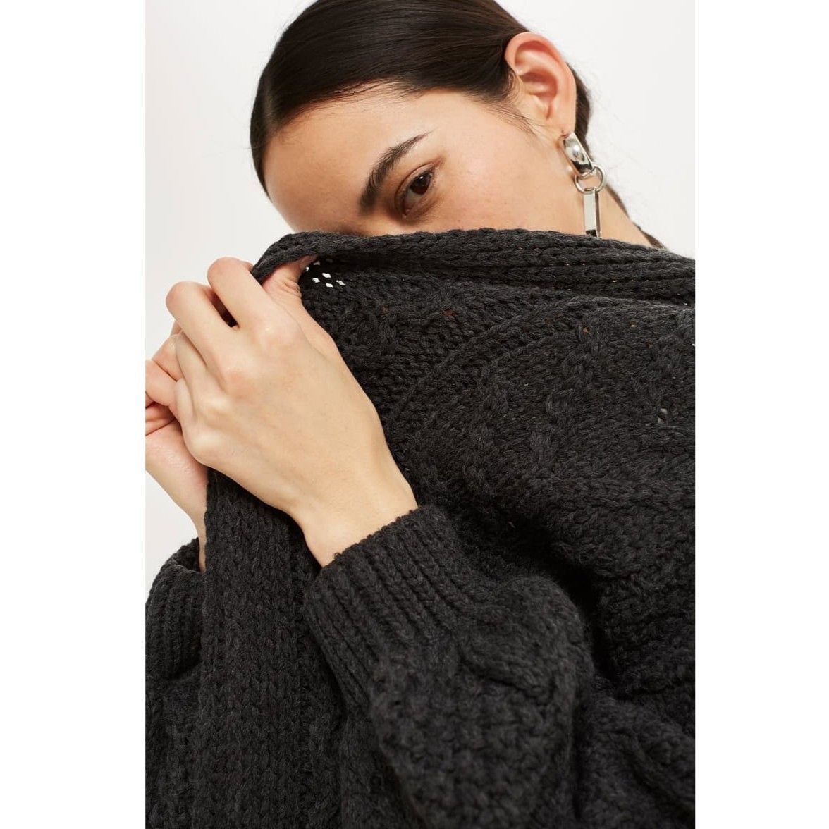 Topshop Long Open Front Cardigan Sweater in Charcoal size XS US 2-4 Size XS / US 0-2 / IT 36-38 - 3 Thumbnail