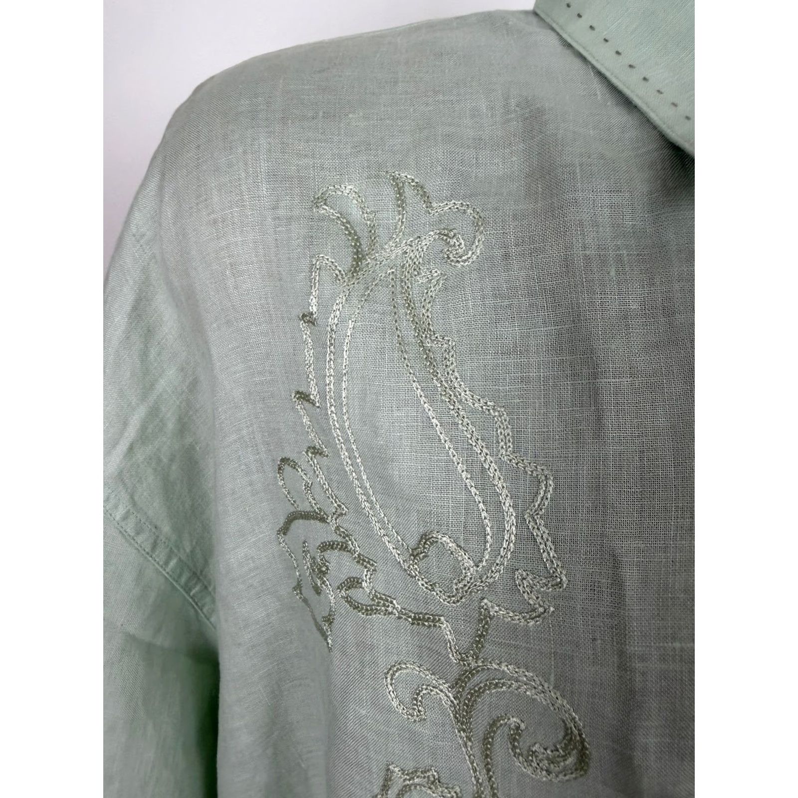 Nat Nast Nat Nast Linen Shirt Mens XXL Embroidered Paisley Button-Up Short Sleeve Collared Oversized Travel Green Size US XXL / EU 58 / 5 - 4 Thumbnail