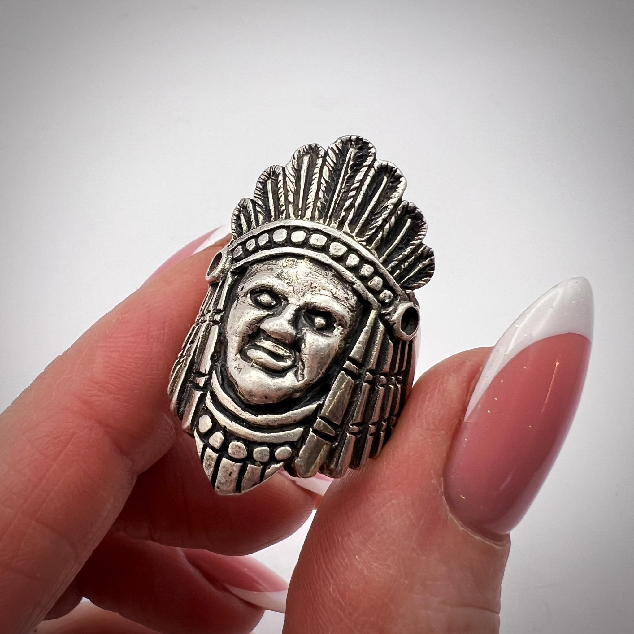 Sterling Silver Vintage Silver 800 Jewelry Ring Indian Chief Signed Size 6 Size ONE SIZE - 1 Thumbnail