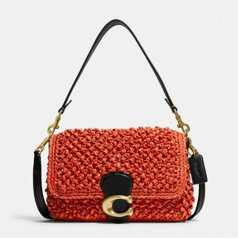Coach COACH Soft Tabby Shoulder Bag in Straw + Leather Red Orange Size ONE SIZE - 1 Thumbnail