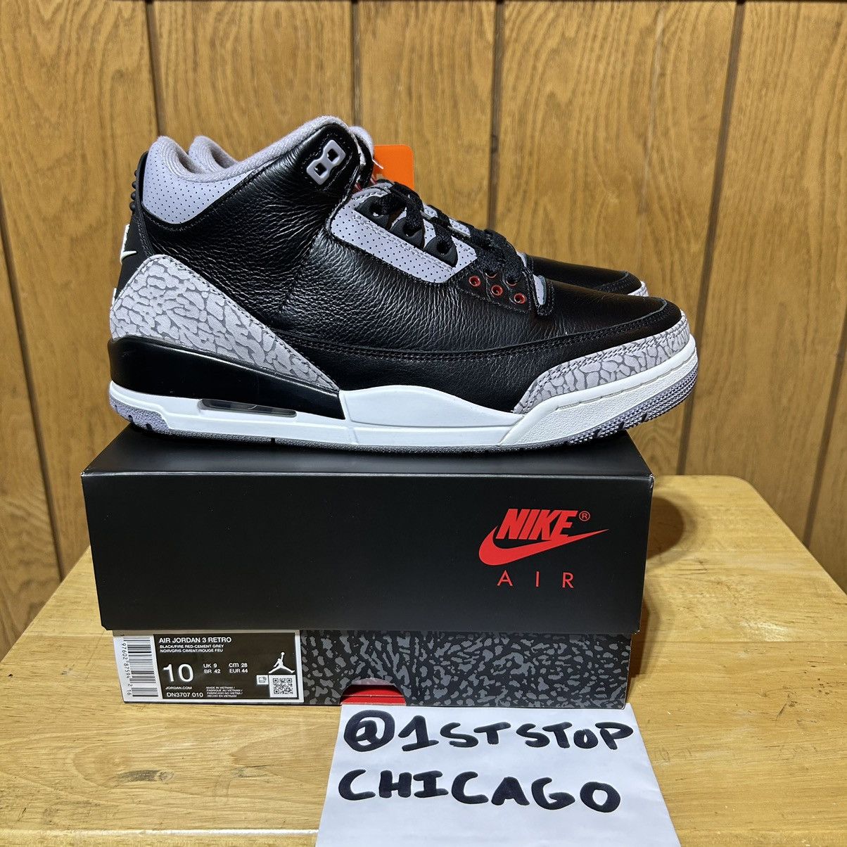 Designer × Jordan Brand × Nike Nike Air Jordan 3 Retro Black Cement 2024 Men’s Size 10 NEW Size US 10 / EU 43 - 1 Thumbnail