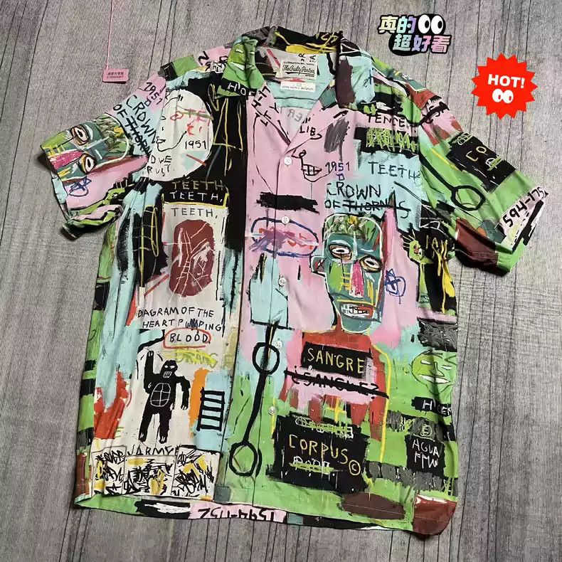 Wacko Maria WACKO MARIA Ã— BASQUIAT 21SS BASQUIAT Graffiti Cuban Collar  Short Sleeve Hawaiian Shirt | Grailed