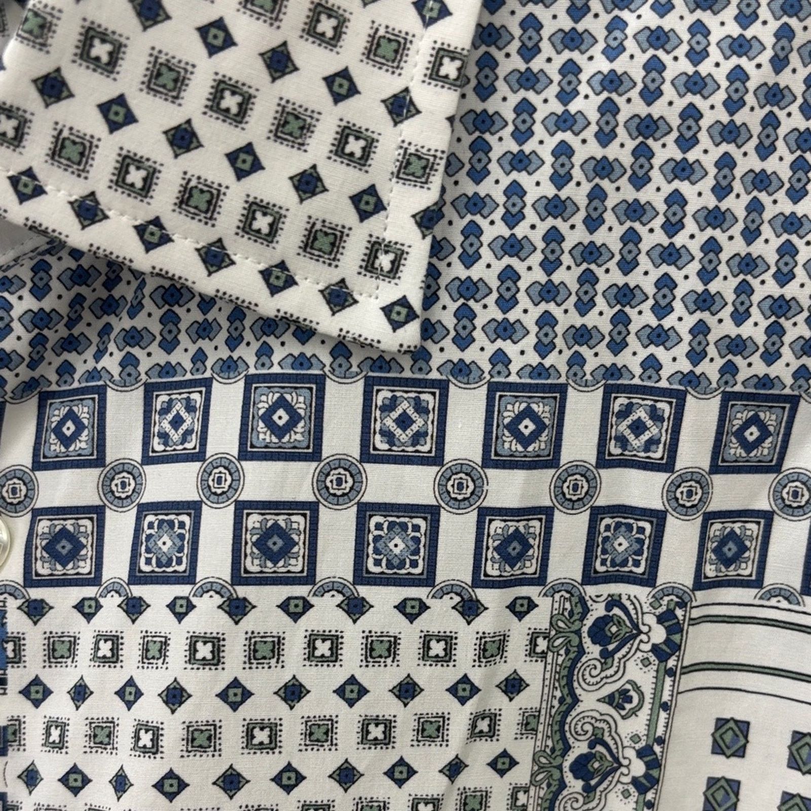 Etro NWT Etro White and Blue Geometric Shirt Size 44.5 XL Size US XL / EU 56 / 4 - 6 Thumbnail