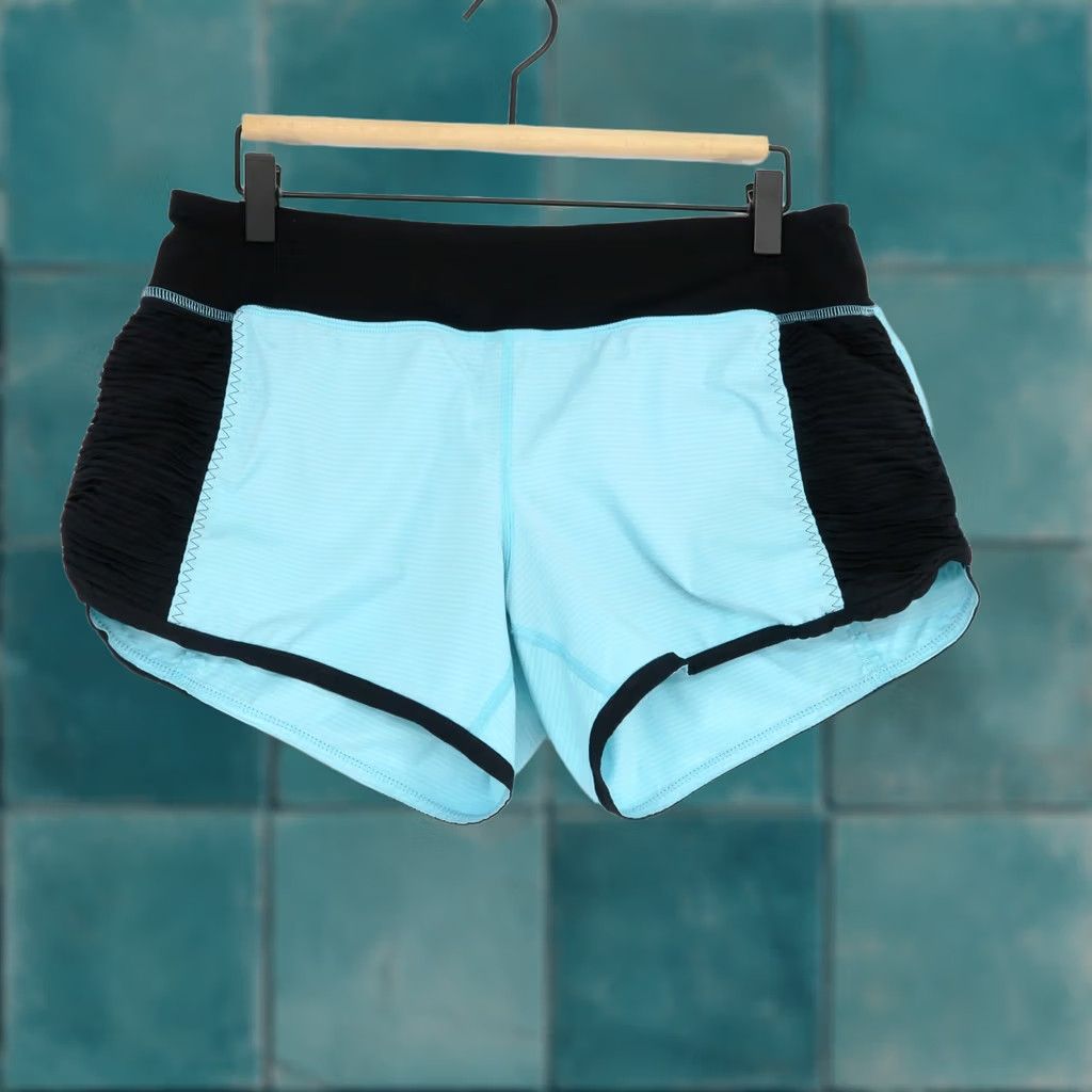 Lululemon Lululemon Shorts Womens 8 Blue Aqua Black Striped Ruched Running Athletic Size 30" / US 8 / IT 44 - 1 Thumbnail