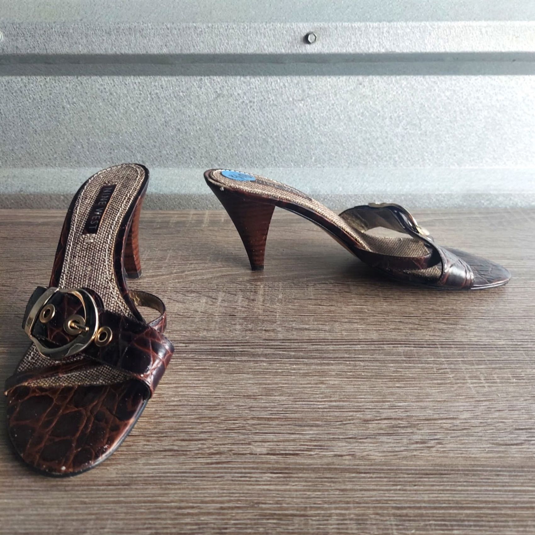 Nine West Nine West Sandal Women's Black Leather Ceoc Pattern Heel - Size 6.5M, Casual Formal Party/Cocktail, Breathable Straps, Slip On, Made in China Size US 7 / IT 37 - 2 Thumbnail