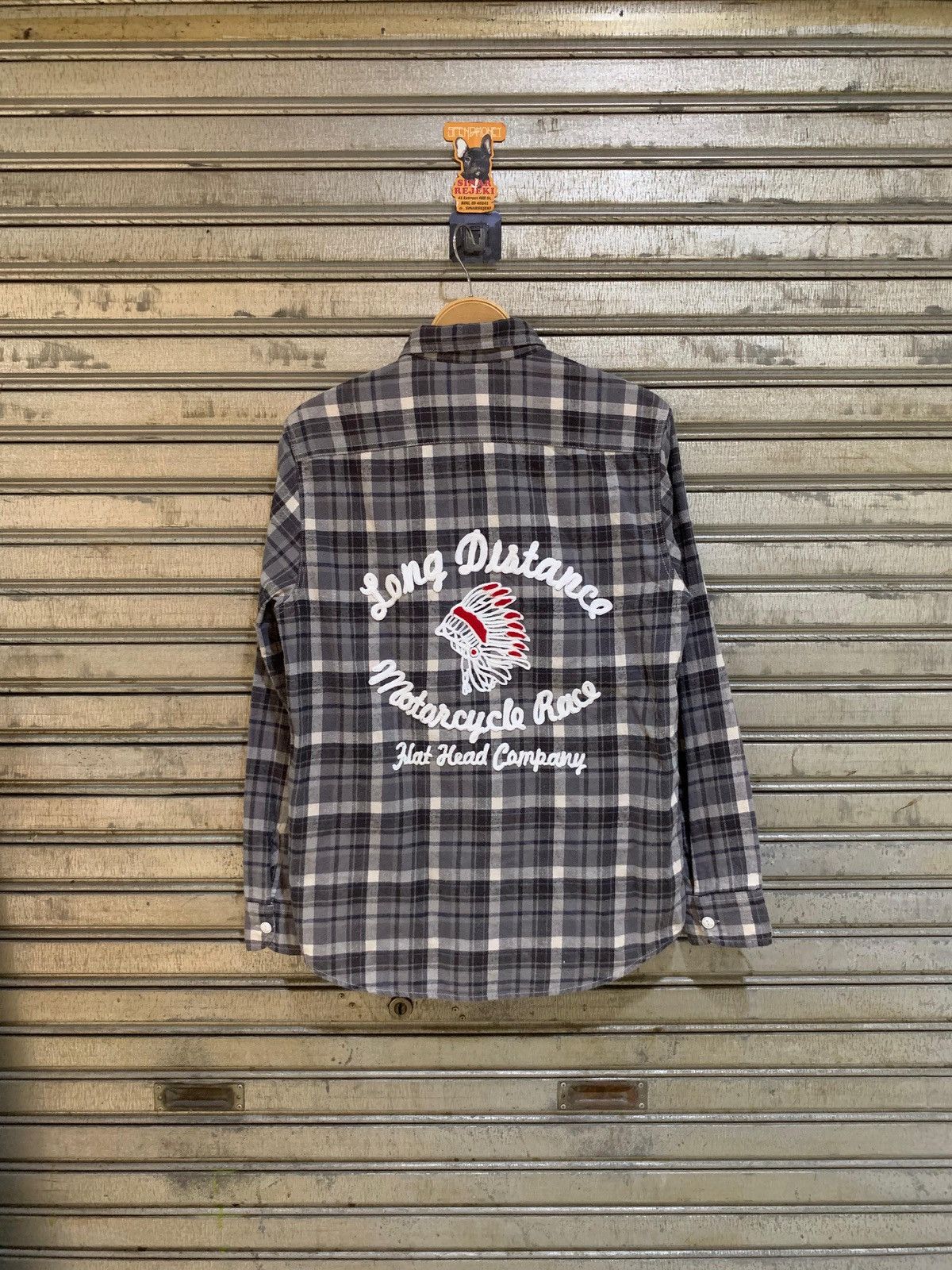 the flat head embroidery chainstitch button up flannel shirt