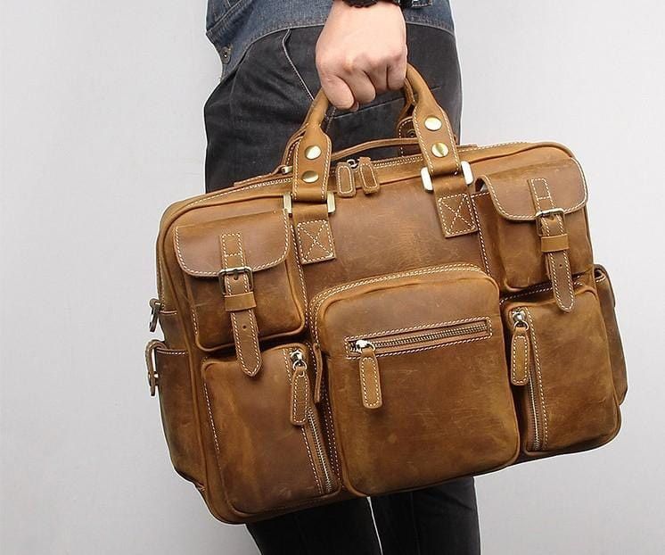 Genuine Leather Crazy Horse Durable Large Travel Messenger Bag Size ONE SIZE - 3 Thumbnail