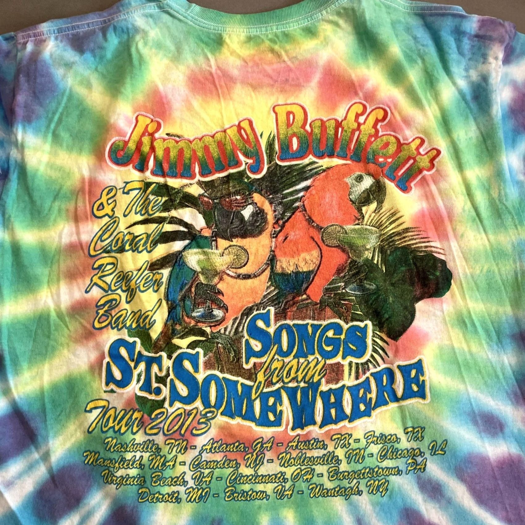 Hanes JIMMY BUFFETT & CORAL REEFER BAND- 2013 SONGS ST SOMEWHERE- TIE DYE T SHIRT - L Shirt Mens Concert Tee Tour Dates Multicolor Cotton Blend Hanes Size US L / EU 52-54 / 3 - 5 Thumbnail
