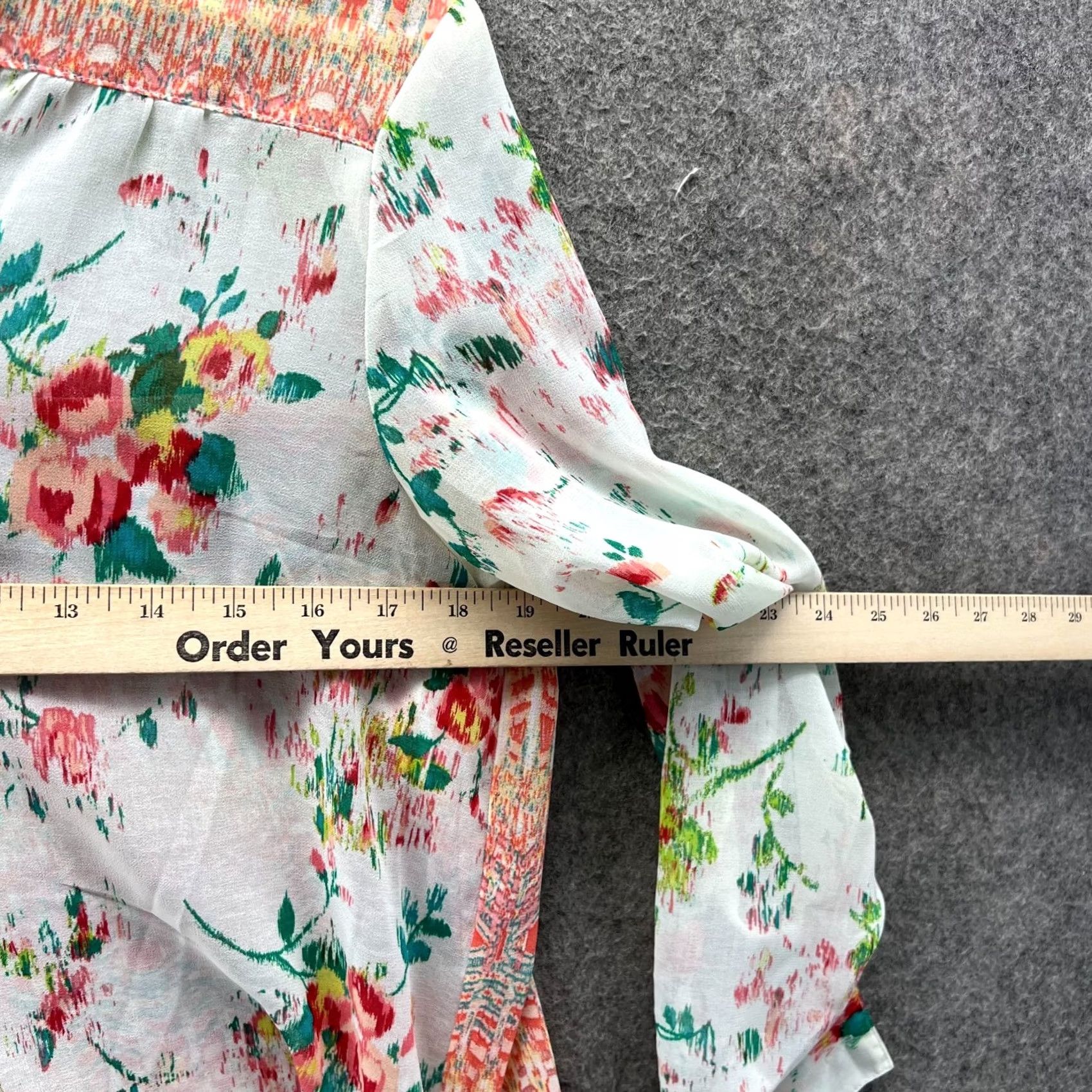 Sunflower FLOWER Blouse Shirt Women M Multicolor Floral 3/4 Sleeve Sheer Button Front Casual Summer Spring Fall Size M / US 6-8 / IT 42-44 - 4 Thumbnail