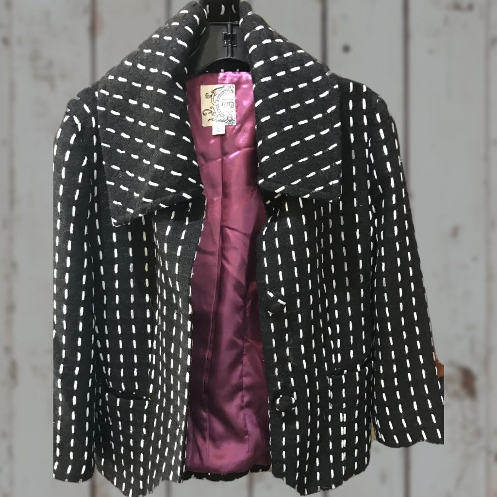 Vintage Tulle Wool Blazer Coat Jacket Cropped Button Up Dotted Line Black White L Womens Business Size L / US 10 / IT 46 - 1 Thumbnail
