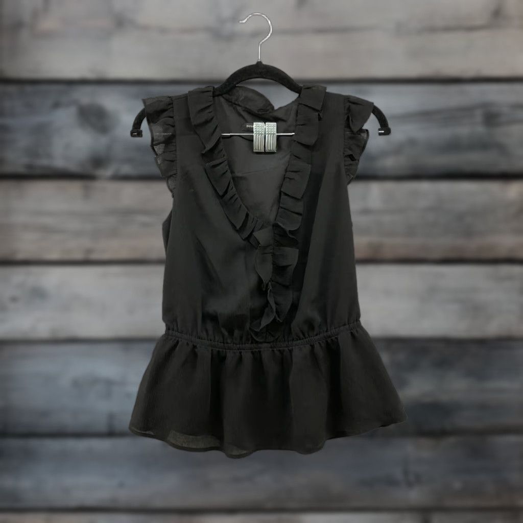 Banana Republic Banana Republic Blouse Womens XS Black V-Neck Sleeveless Ruffle Peplum Chiffon Shirt Size XS / US 0-2 / IT 36-38 - 1 Thumbnail