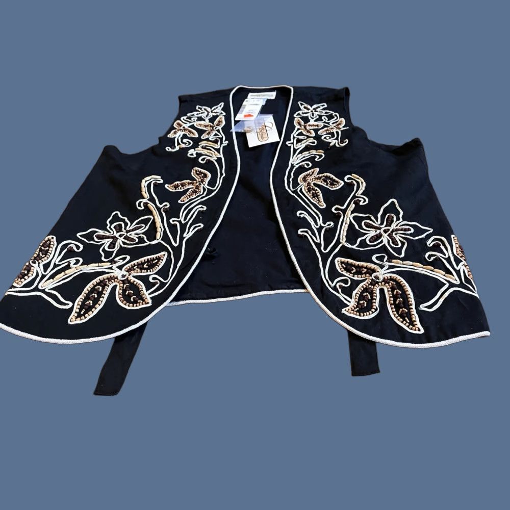 Vintage VINTAGE Cambridge Dry Goods Vest Women’s Large Black Beaded Floral Size L / US 10 / IT 46 - 1 Thumbnail