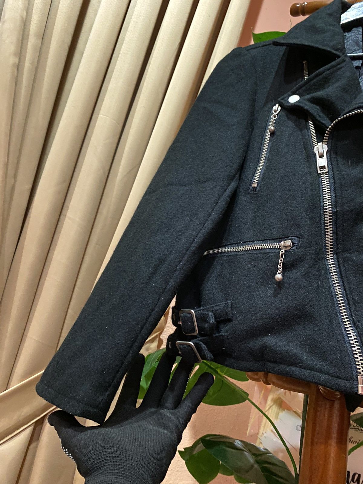 If Six Was Nine × Japanese Brand Black Wool-Blend Biker Jacket | Modern Chic Moto Style Size US XS / EU 42 / 0 - 6 Thumbnail