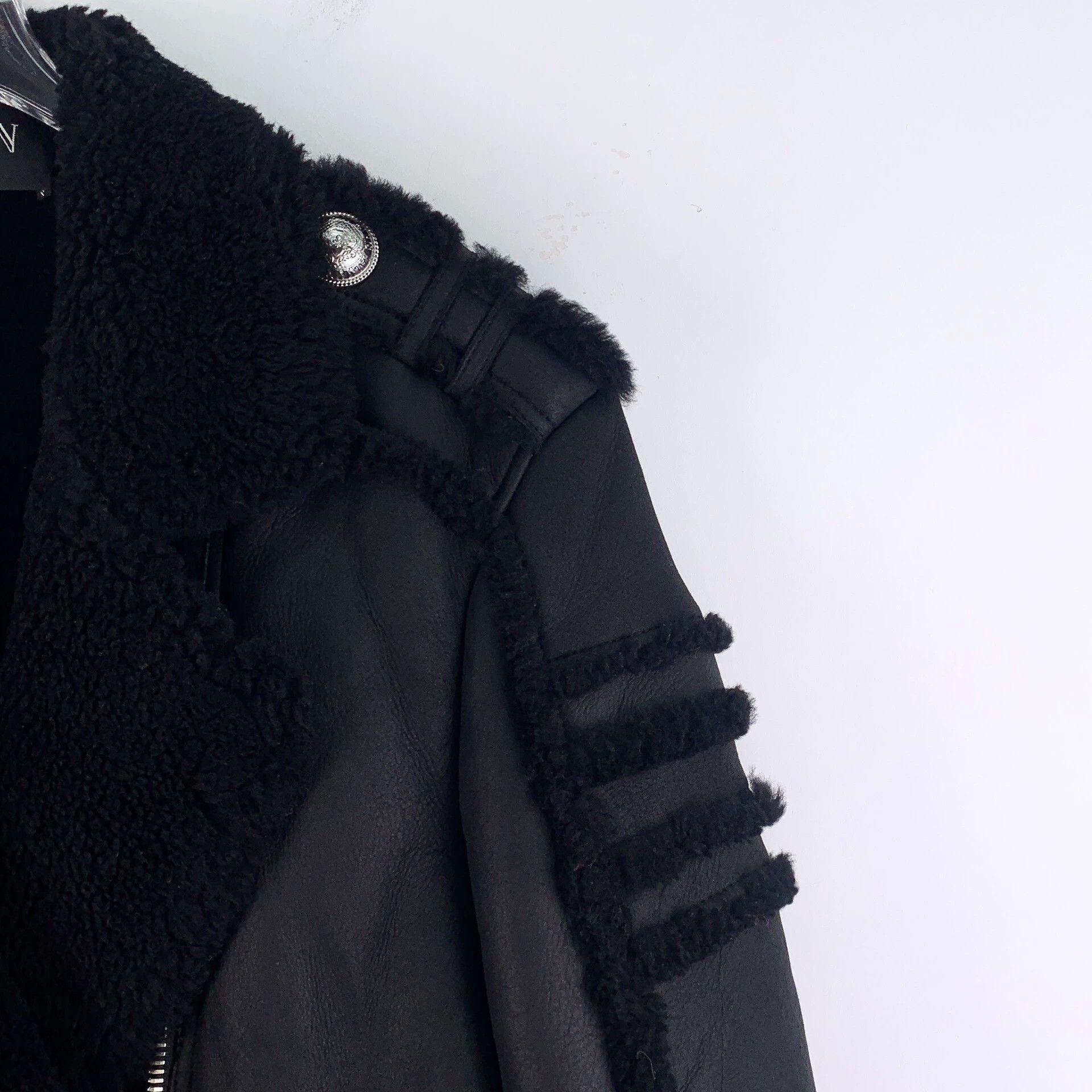 Balmain KM0794 Balmain Black Lambskin Shearling Zip-Up Jacket Size US S / EU 44-46 / 1 - 3 Thumbnail