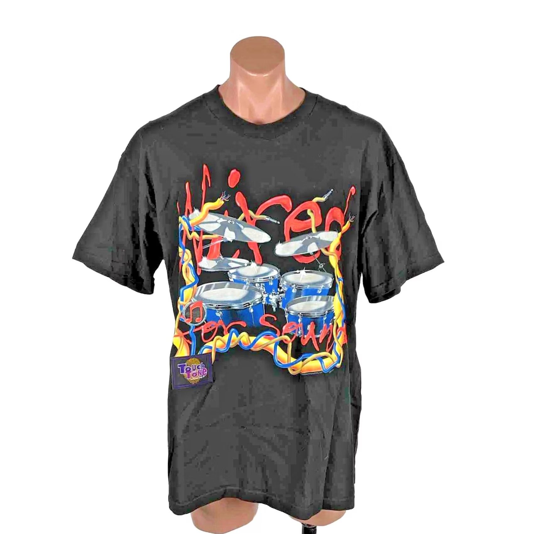 Vintage VTG 90s Wild Oats WIRED FOR SOUND drums T-Shirt Mens XL Black USA MADE Size US XL / EU 56 / 4 - 2 Thumbnail