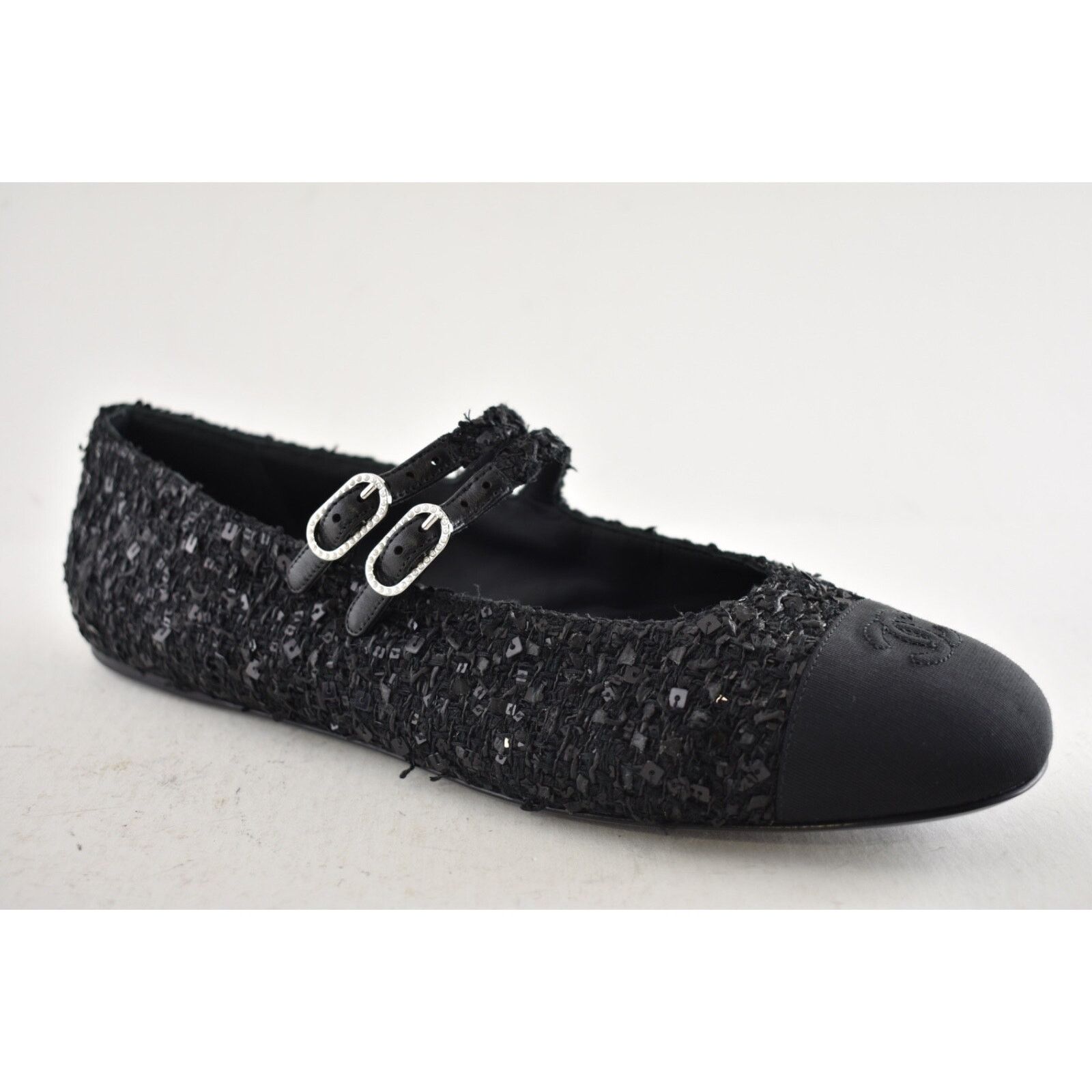Chanel Chanel 24S Black Glittered Tweed Pearl Mary Jane Ballerina Size US 6 / IT 36 - 3 Thumbnail