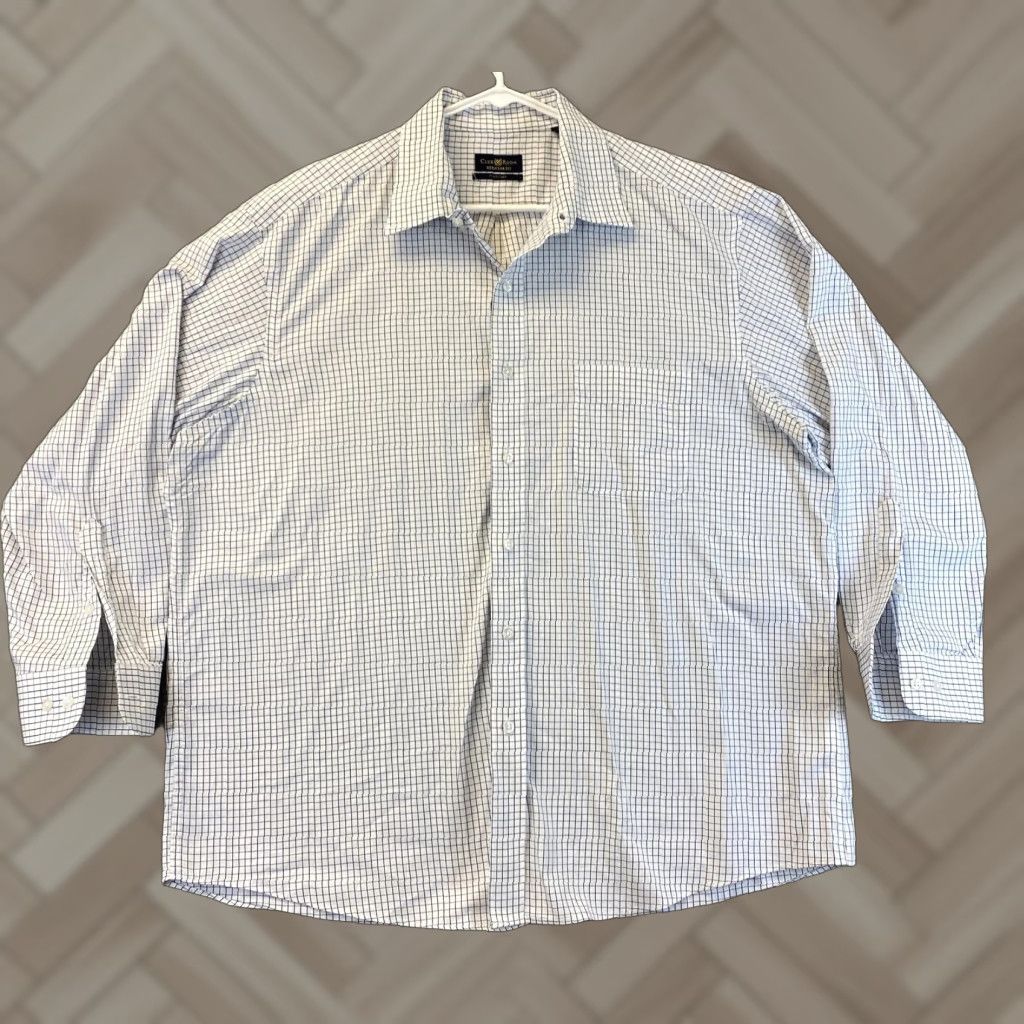 Club Room Club Room Mens Dress Shirt Button-Up White Blue Stripe Cotton 17.5 32/33 Regular Long Sleeve Multicolor Pattern Striped 72-24 Size 46R - 1 Thumbnail