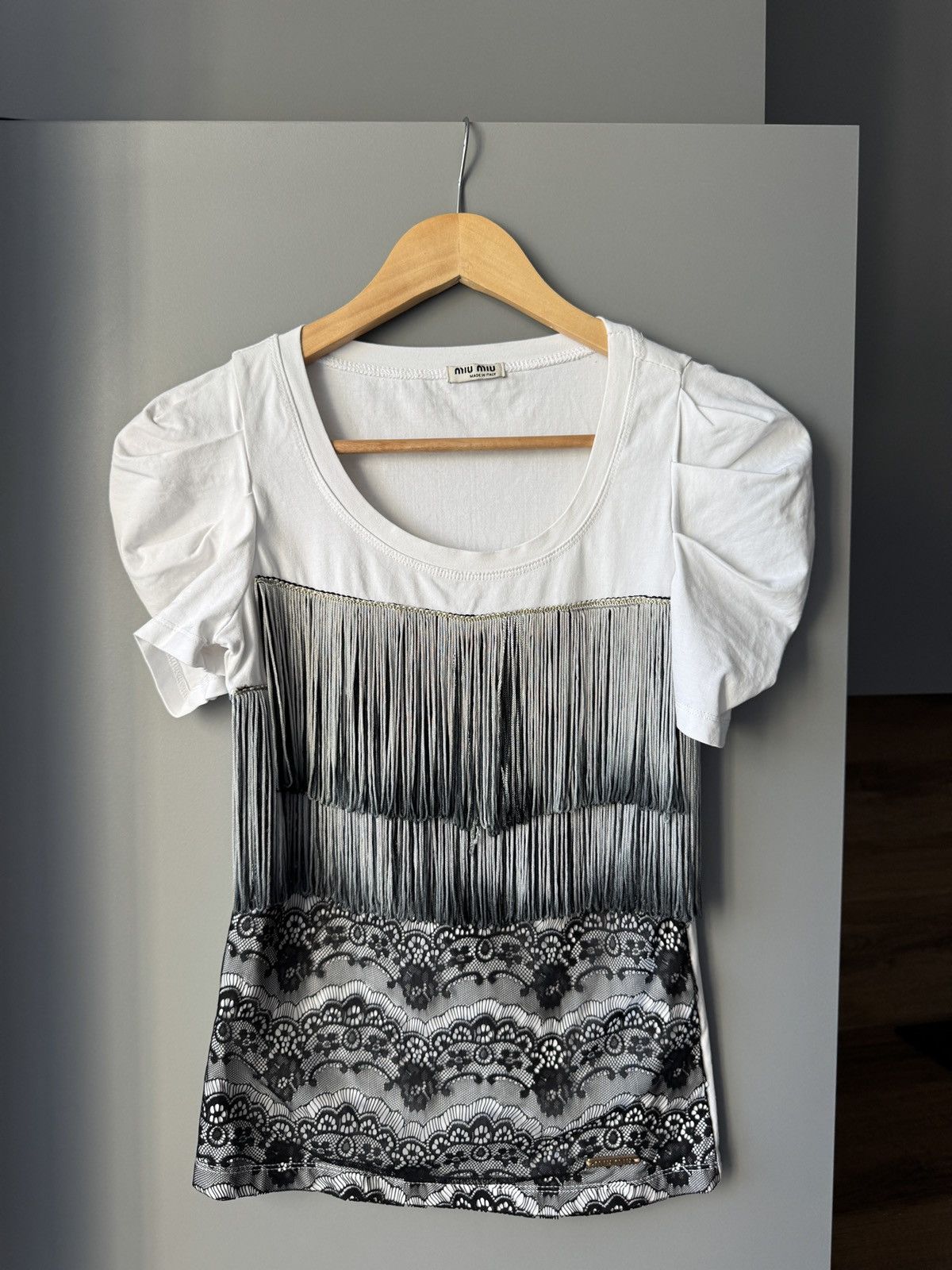 Miu Miu Miu Miu Boho Detailed White T-shirt Size S / US 4 / IT 40 - 1 Thumbnail