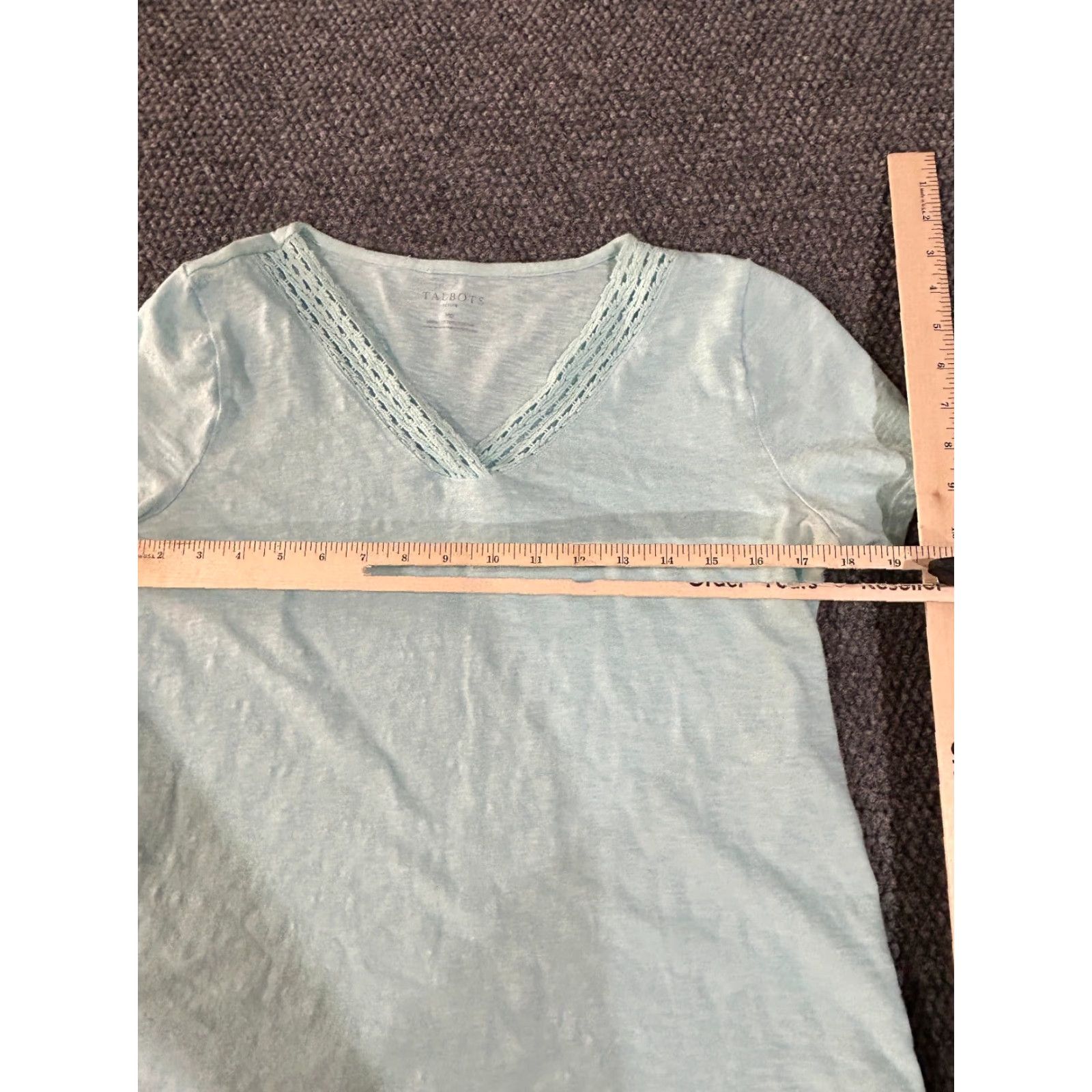 Talbots Talbots Top Womens M Light Blue Crochet Trim V-Neck Short Sleeve Blouse Casual Cotton Modal Blue Regular Stretch Size M / US 6-8 / IT 42-44 - 4 Thumbnail