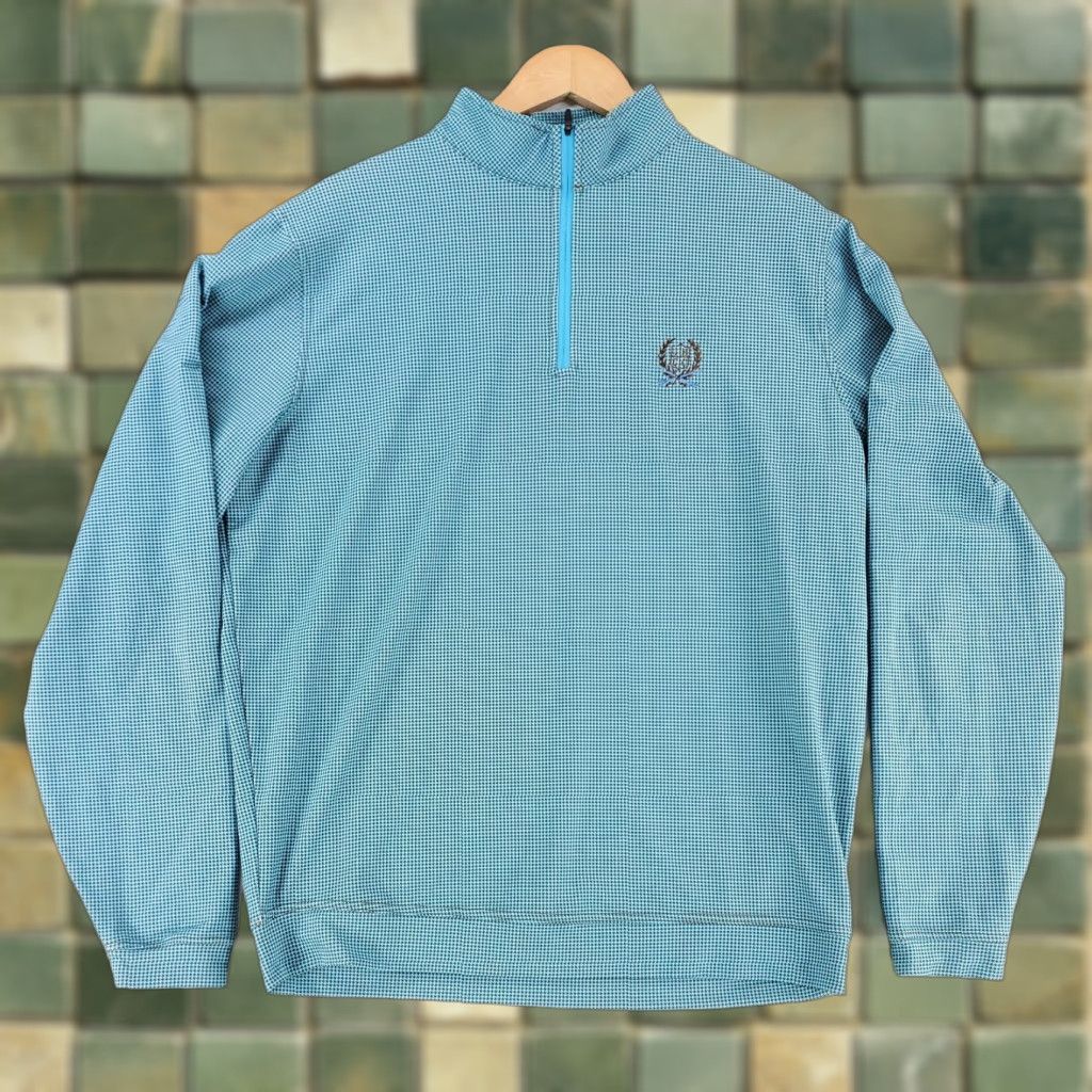 Peter Millar Peter Millar Houndstooth Perth 1/4 Zip Pullover Shirt Green Long Sleeve Mens L Size US L / EU 52-54 / 3 - 1 Thumbnail