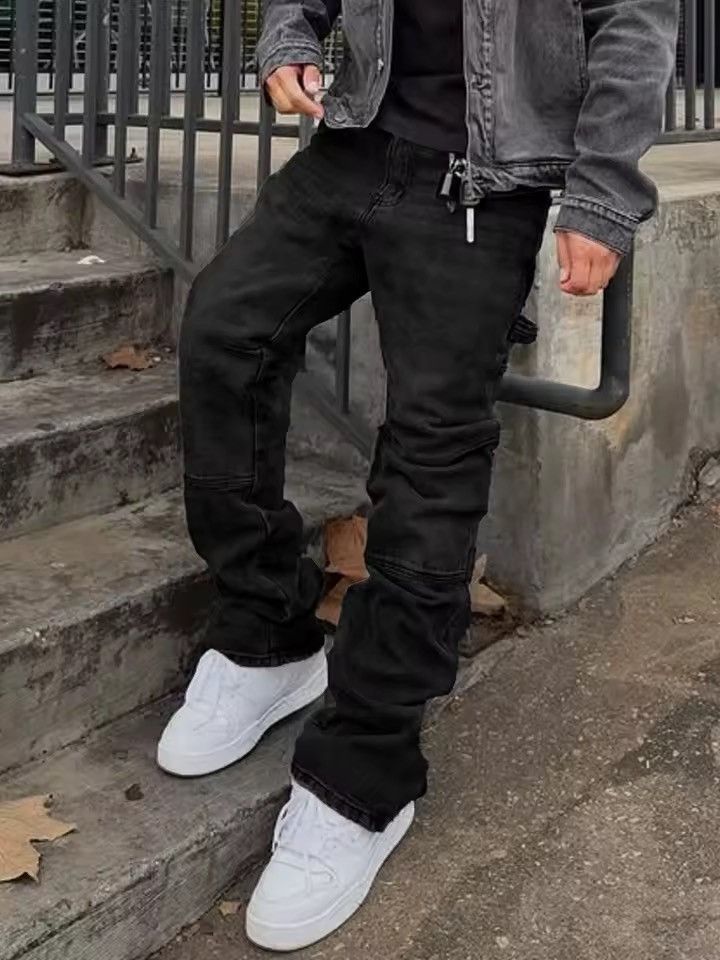Japanese Brand Faded Black Stacked Carpenter Denim - Flare / Zip Hem Size US 34 / EU 50 - 5 Thumbnail