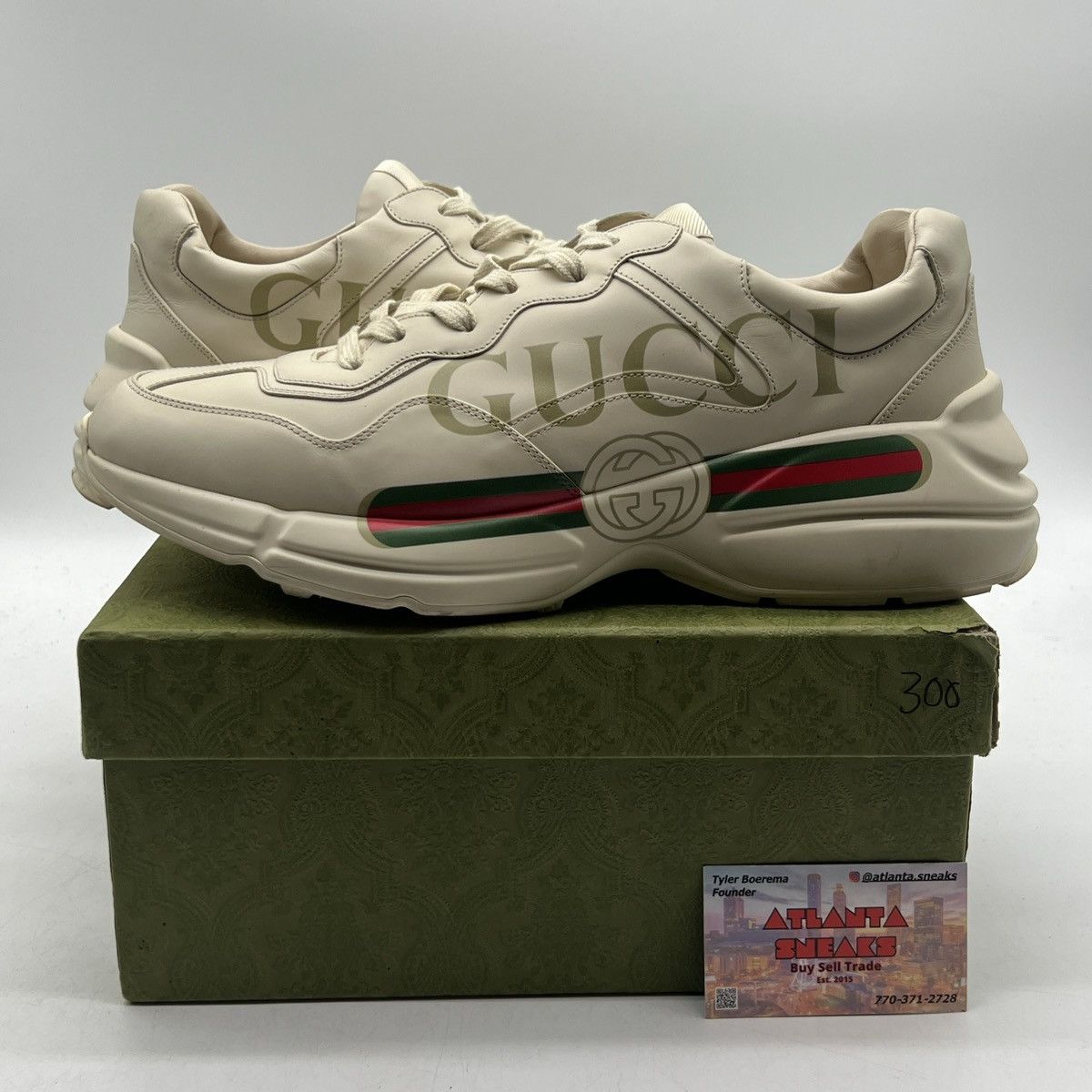 Gucci GUCCI Calfskin Logo Men’s Rhyton Sneakers Ivory Size US 12.5 / EU 45-46 - 1 Thumbnail