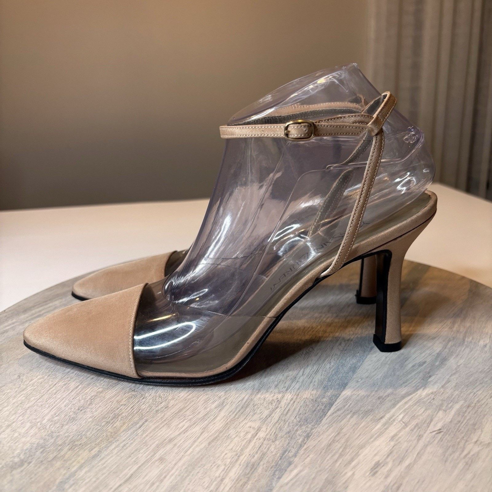 Saint Laurent Paris Saint Laurent Vintage Beige and Clear Ankle Wrap Pumps 9.5 M Size US 9.5 / IT 39.5 - 7 Thumbnail